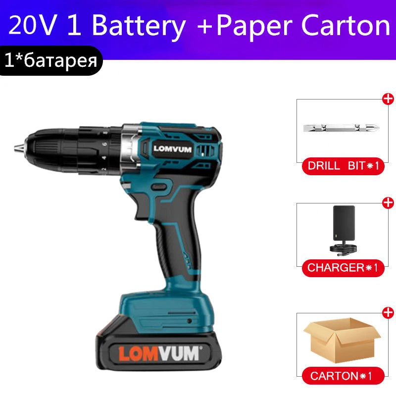 lomvum 12v 16.8v 25v cordless screwdriver with spare lithium ion Battery Electric Drill Home Multifunction Electric Screwdriver