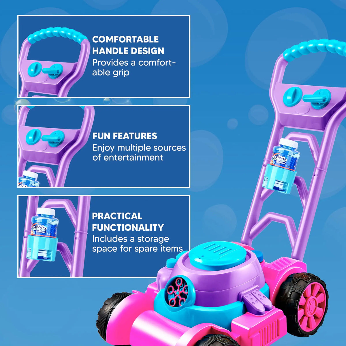 JOYFY Seifenblasenmaschine Seifenblasen-Rasenmäher Sommer-Spielzeug für draußen Rosa Seifenblasenbläser für Kinder 3-6 Geburtstagsgeschenke