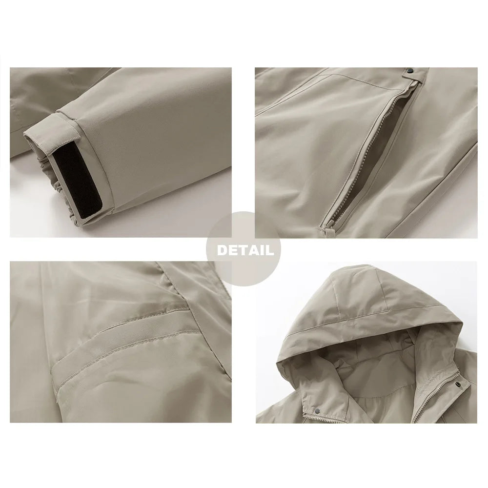 Outdoor Jacket for Men Spring New Hooded Zipper Raglan Sleeve Outwear Solid Color Camping Fishing Waterproof Windproof Jacket