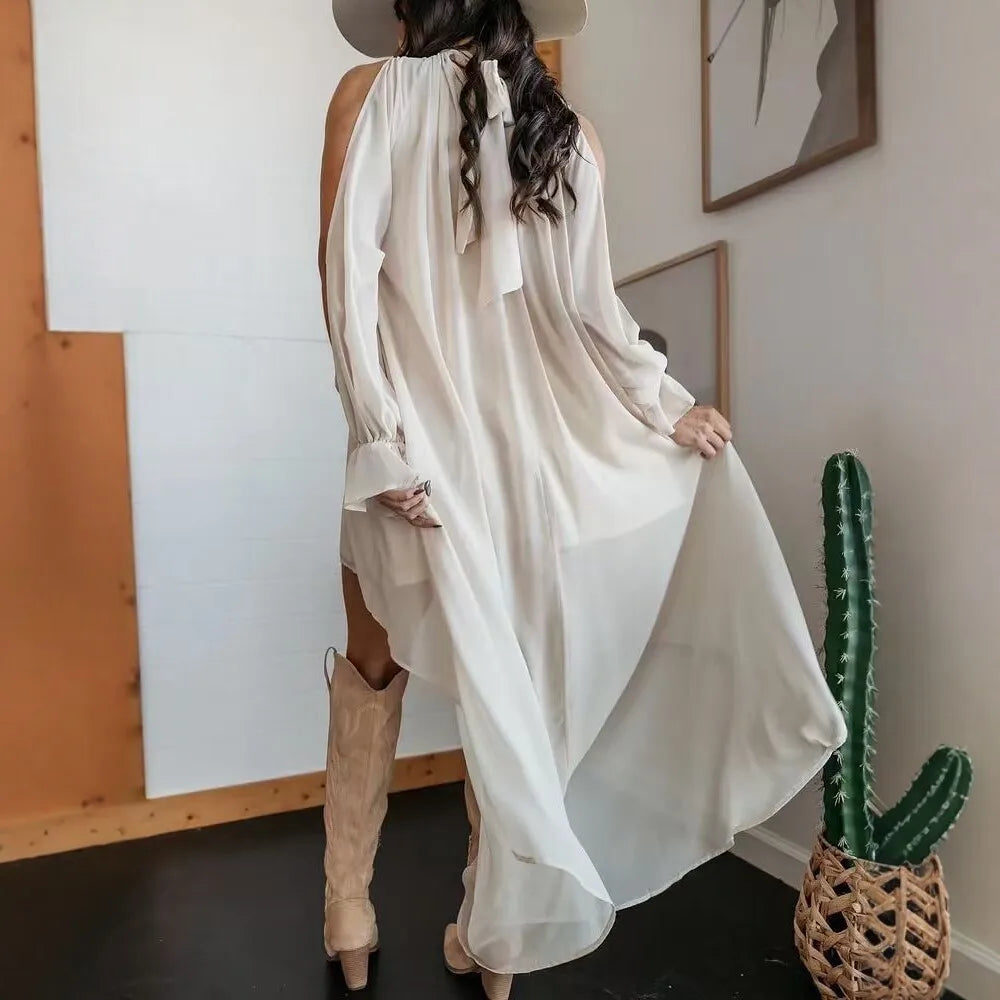 Abito midi da donna a collo alto e maniche lunghe