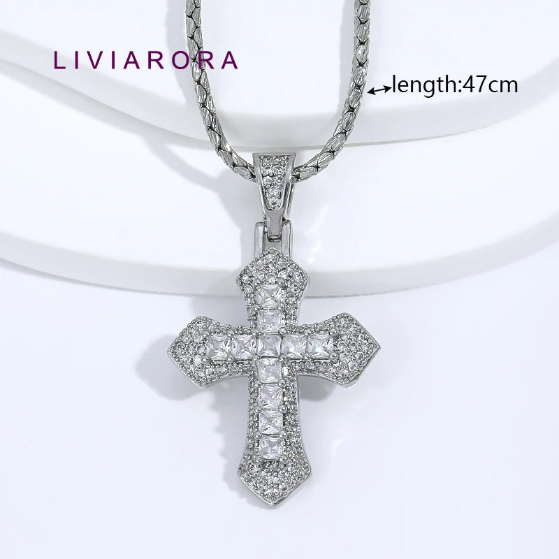 1Pc 18K Gold Plated Brass Iced Out Cross Pendant Necklace Hip Hop Religious Cross Pendant Necklace For Unisex Jewelry Gift