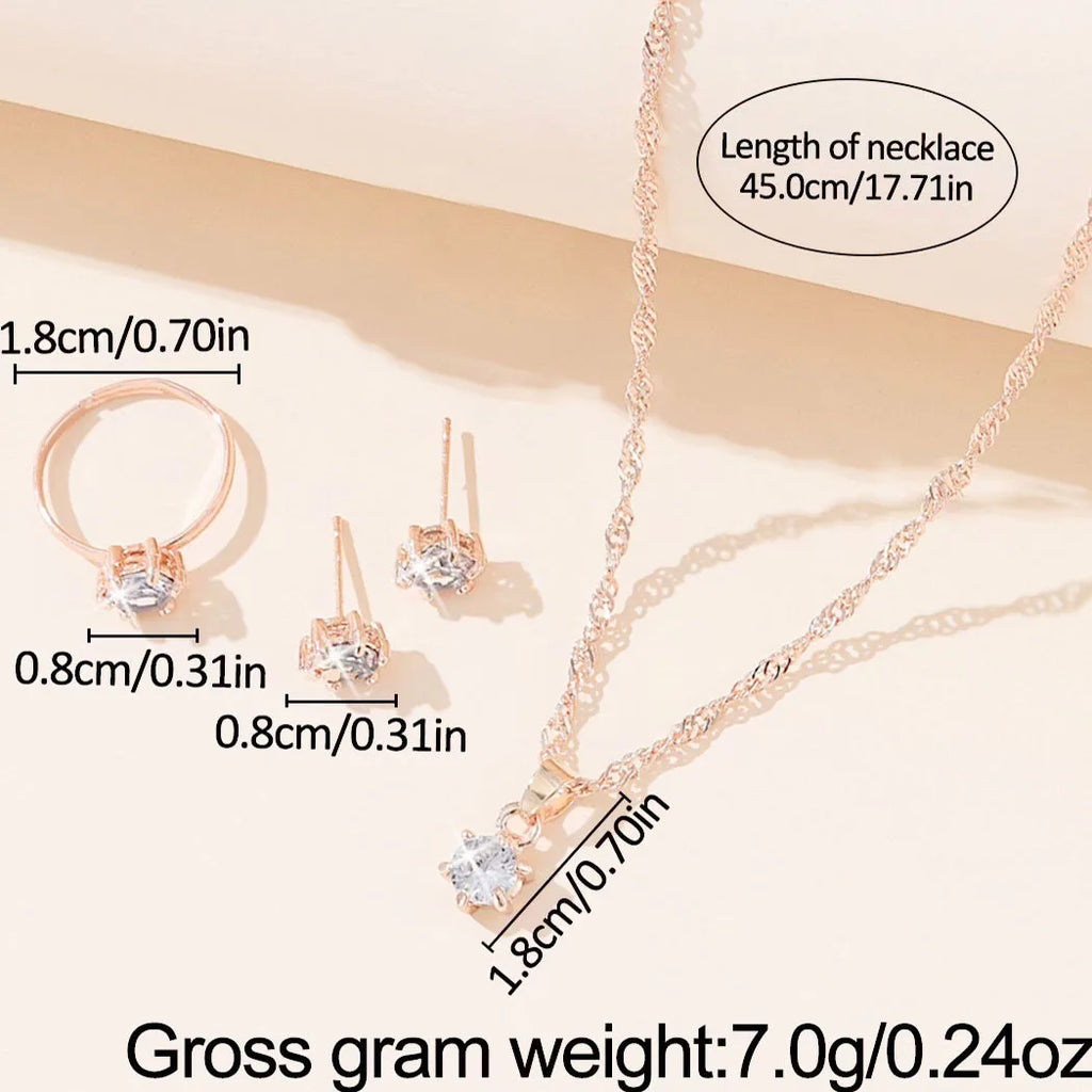 5Pcs Elegant Crystal Jewelry Set Zirconia Ring Necklace Bracelet Earrings Simple Set Jewelry Fashion Versatile Trendy Jewelry