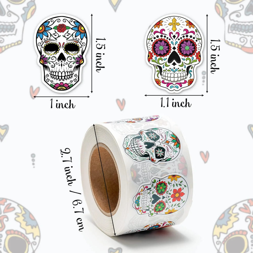 500 Stk. Totenkopf-Aufkleber Halloween Süßigkeiten Totenkopf-Aufkleber Dia de los Muertos Mexiko Tag der Toten Aufkleber für Halloween Party Geschenk
