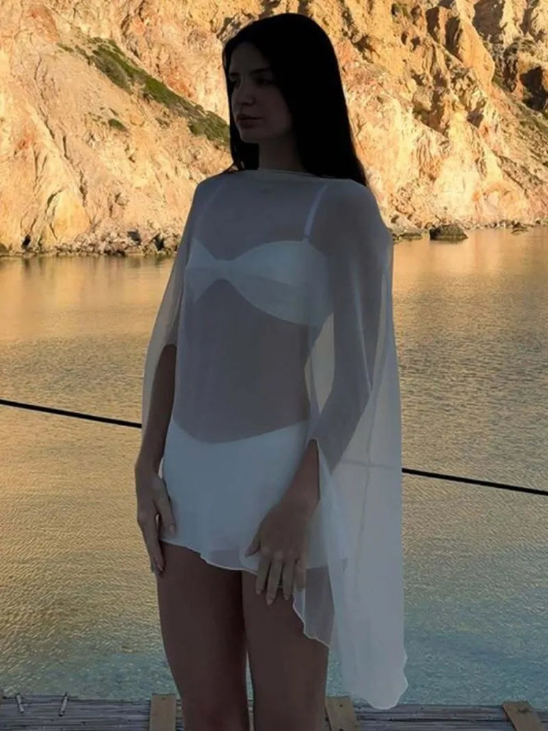 Ropa de mujer Blusas de gasa transparentes Sexys de moda Lisas Prendas para cubrirse Tops elegantes para discoteca para mujer Blanco Negro Streetwear