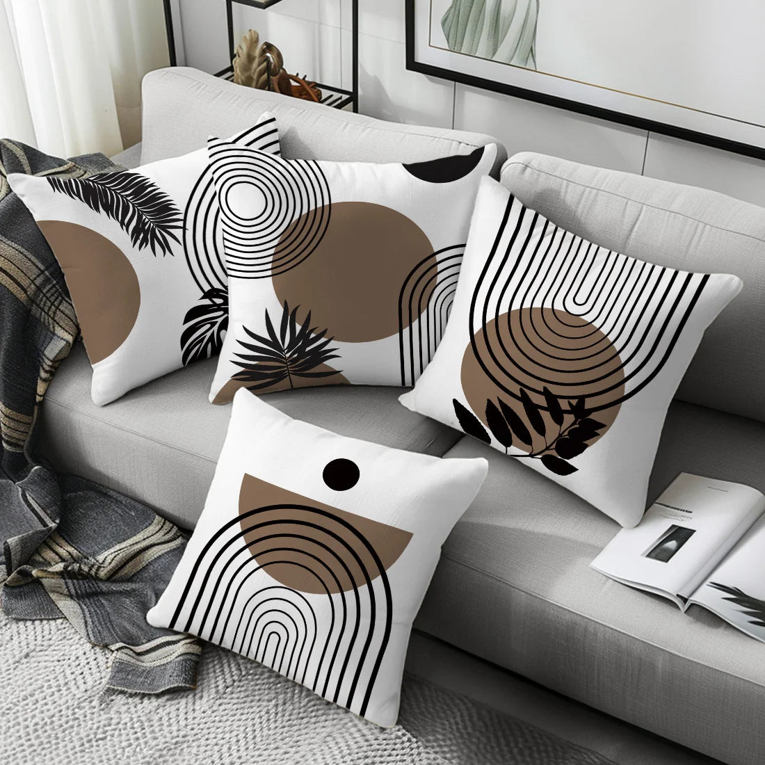 Modern Geometric Pattern Leaf Print Pillow Cushions Polyester pillowcase, sofa decorative cushion cov Headboard Pillow