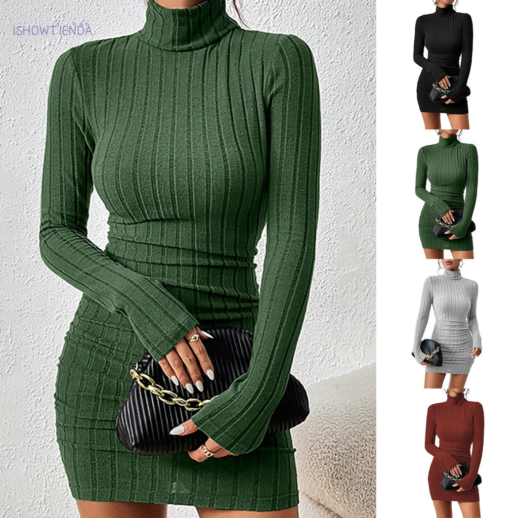 Mini abito donna a collo alto in tessuto elasticizzato — immagine 1