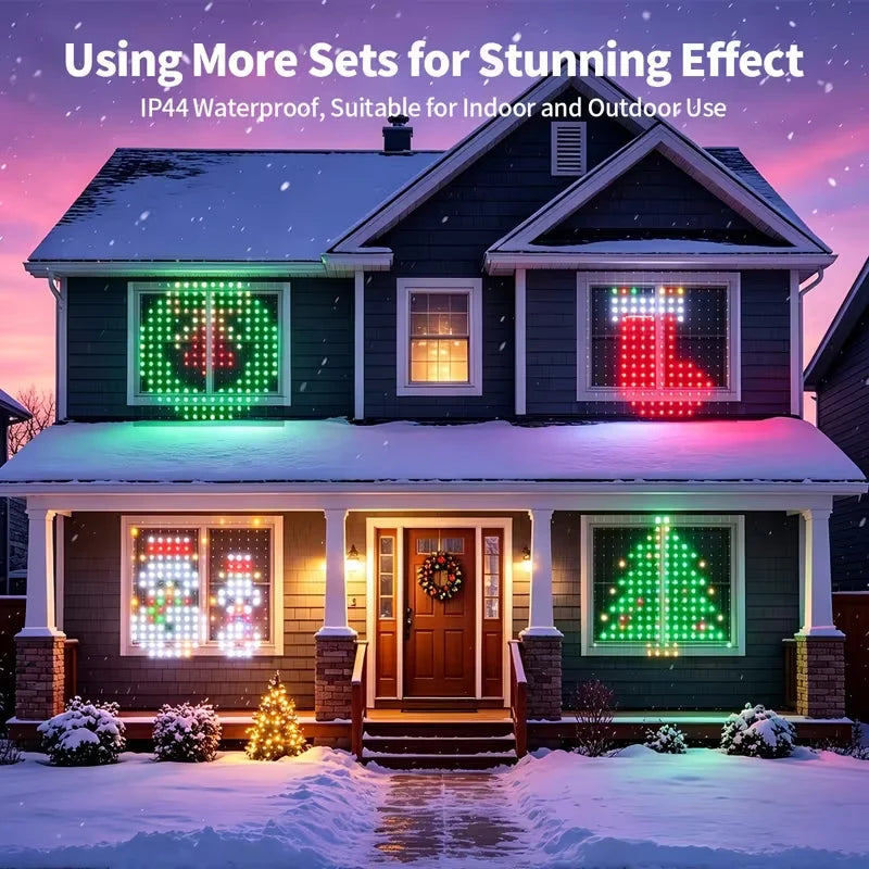 Rideau lumineux à LED RVB contrôlé par application intelligente, motifs personnalisables programmables et affichage de texte, guirlande lumineuse synchronisée sur la musique pour décoration d’Halloween et de Noël aux fenêtres et sur les murs