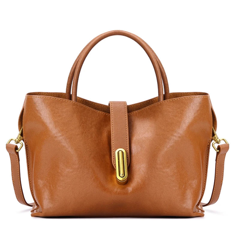 New Women's Genuine Cowhide Leather Large Capacity Top Handle Handbag Trapezoid Satchel Commute Ladies Elegant 2026 Tote Purse