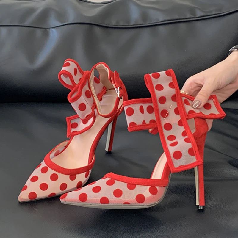Slingback donna Liyke rosse a pois con maxi fiocco