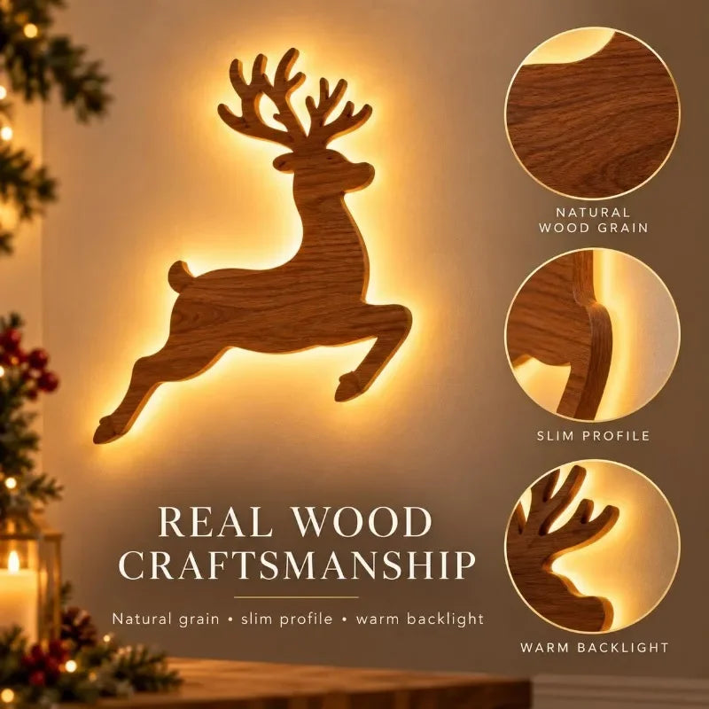 Reindeer Glow Christmas Decor LED Light Up Glowing Reindeer Wall Stickers Outdoor Festive Lighting Holiday Wood Decor Gift