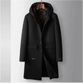 2024 Winter New Men's Hoodie Medium Long Woolen Coat Rabbit Plush Thick Warm Casual Coat High end Fabric 100% Pure Wool