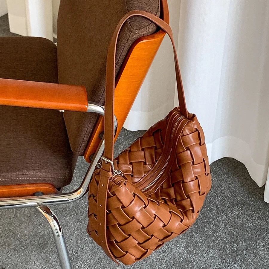 PU Soft Handmade Weave Underarm Bags For Women Luxury Designer Handbag And Purse 2026 New In Fashion Simple Commuting Shoulder