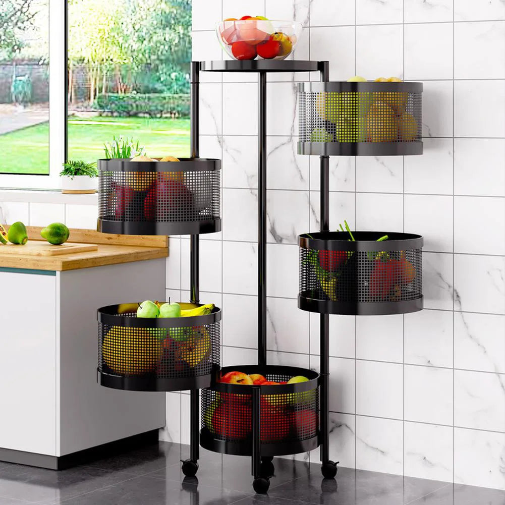 Étagères de rangement rotatives à 3/4/5 niveaux, paniers de rangement pour fruits et légumes, organiseur d'étagère avec paniers amovibles pour cuisine