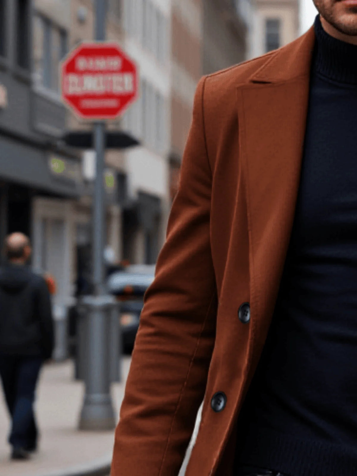 Men's Double-Breasted Trench Coat New Autumn/Winter Thick Wool Windproof Fashionable