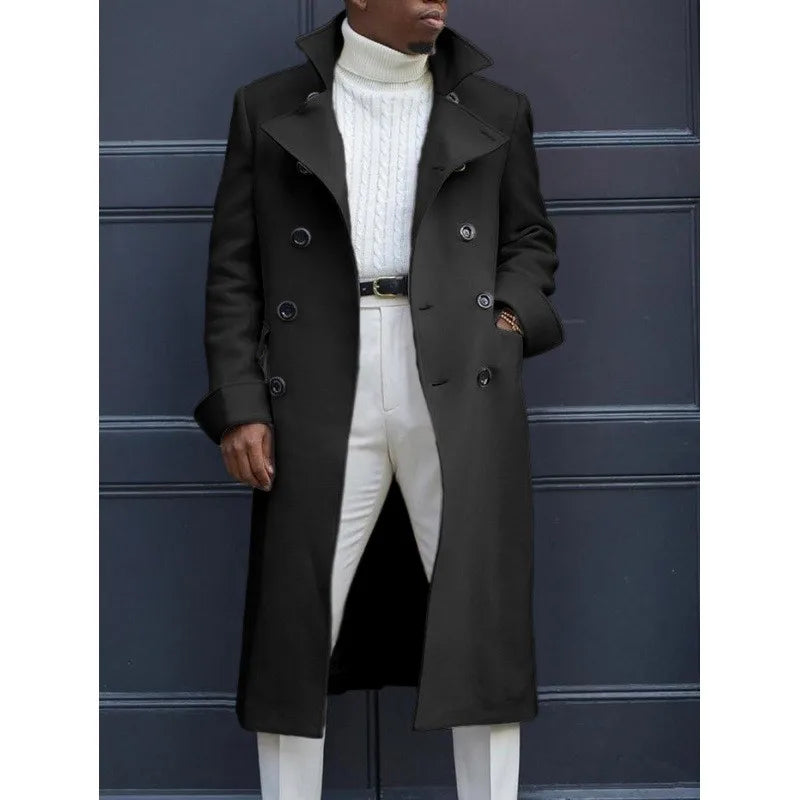 New 2026 Autumn Winter Men's Trench Coat British Style Fashion Slim Fit Double Breasted Overcoats Mid-Length Casual Woolen Coats