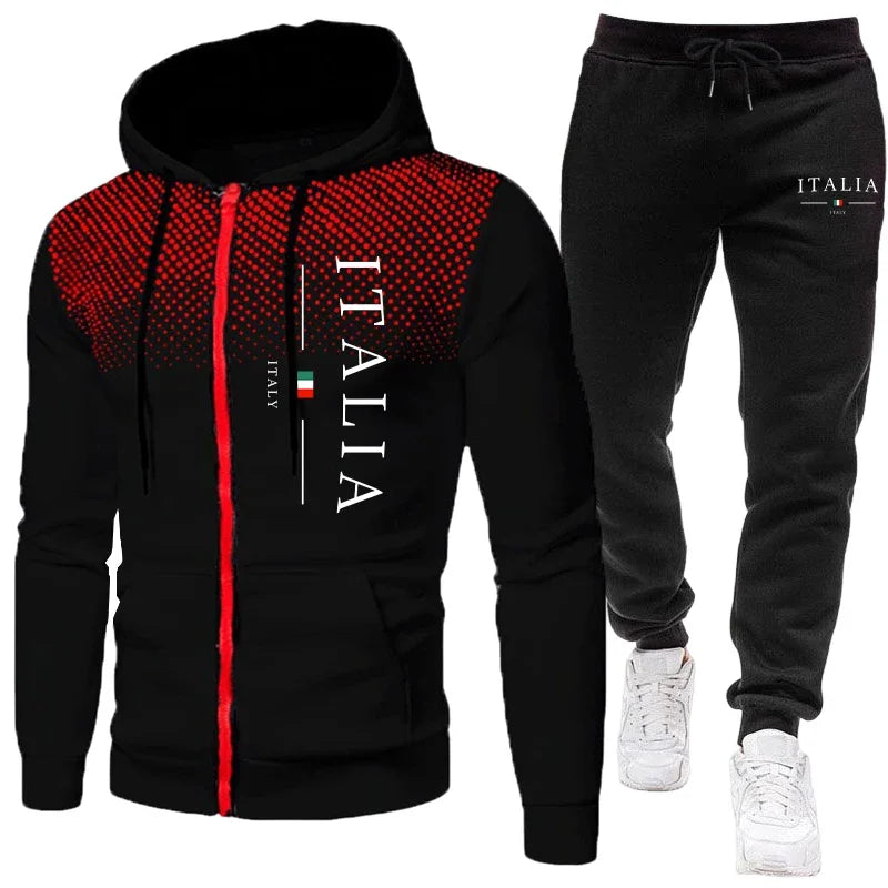 Beliebter Herren-Trainingsanzug für Herbst und Winter mit Kapuzenjacke mit Reißverschluss und Jogginghose, urbaner lässiger Sportanzug für tägliches Training