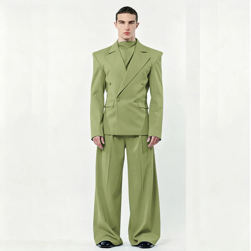 Chic Loose Men's Suits 2 Pieces Jacket Pant Sets Double Breasted Peak Lapel Special Customize Male Clothing Fashion Stylish 2025