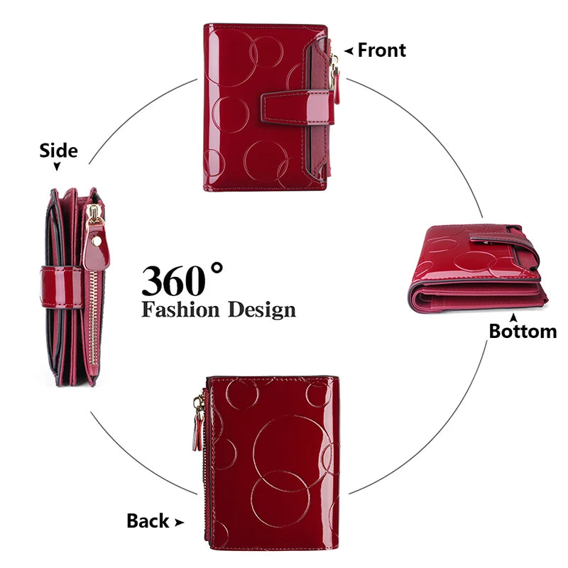 Fashion Women's Wallets RFID Blocking Card Holder Purses for Women Patent Leather Wallet and Handbags with Zip Coin Pockets