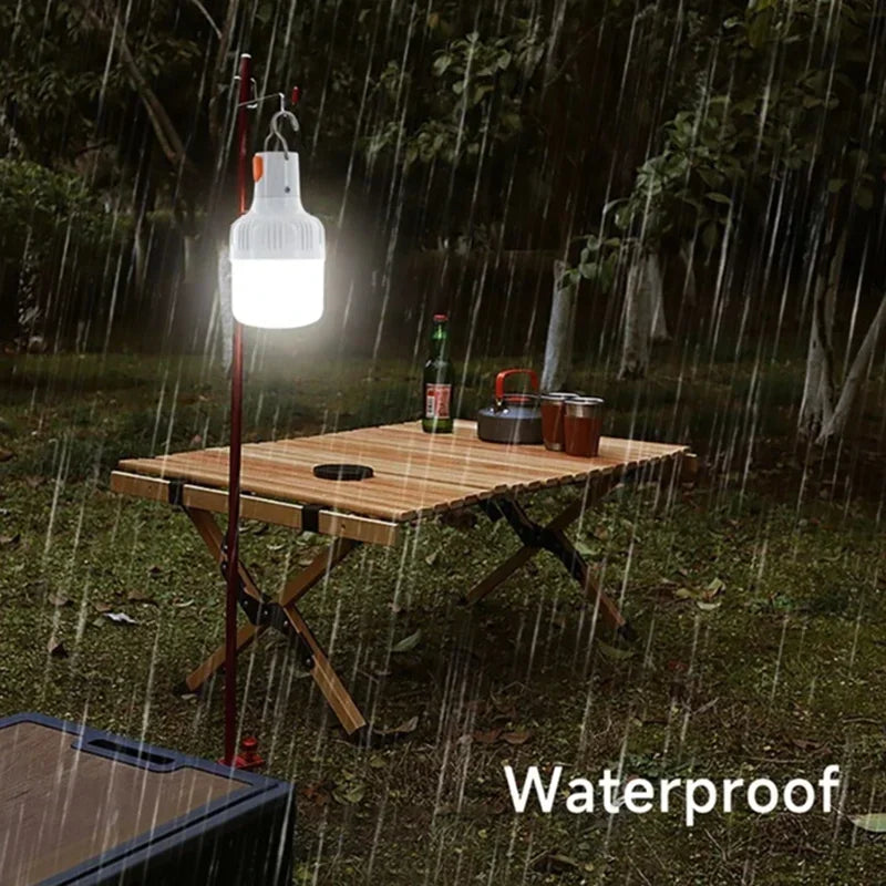 1 bombilla LED USB recargable de 60 W con gancho para colgar, linterna de emergencia portátil para camping, lámpara para tienda de campaña, actividades al aire libre y mercados nocturnos