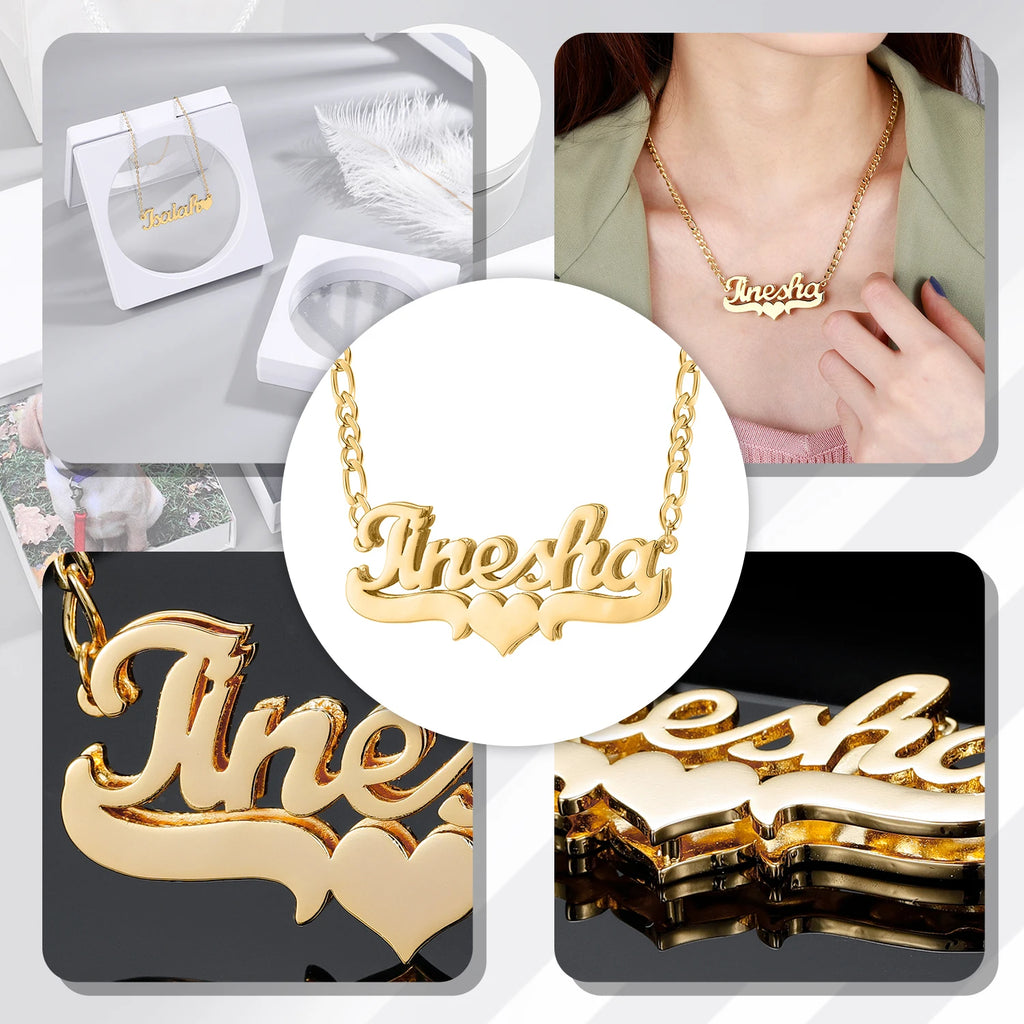 Customized Double Name Necklace Personalized Hip Hop Letter Necklace Stainless Steel Names Chain For Women Gothic Jewelry Gift