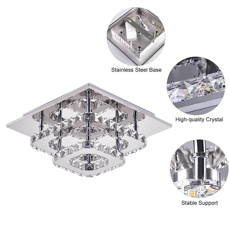 Plafonnier LED Voltsify 36W Lustre en cristal Lampe suspendue, blanc froid