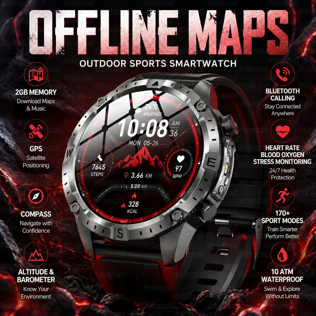 GPS Outdoor Smartwatch with Compass and Offline Map Feature