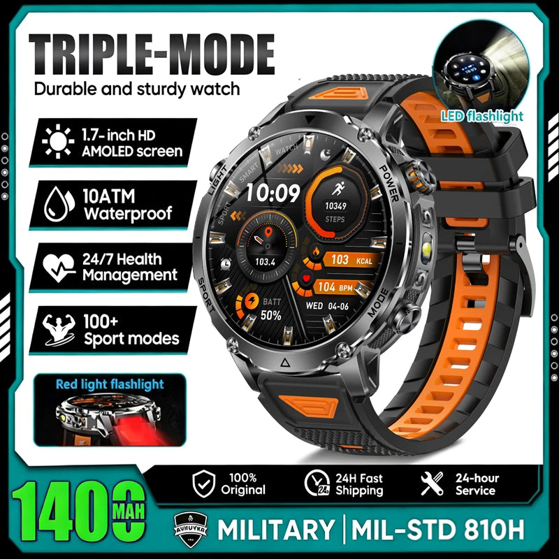 Outdoor AMOLED Smartwatch with Flashlight and Bluetooth Calling