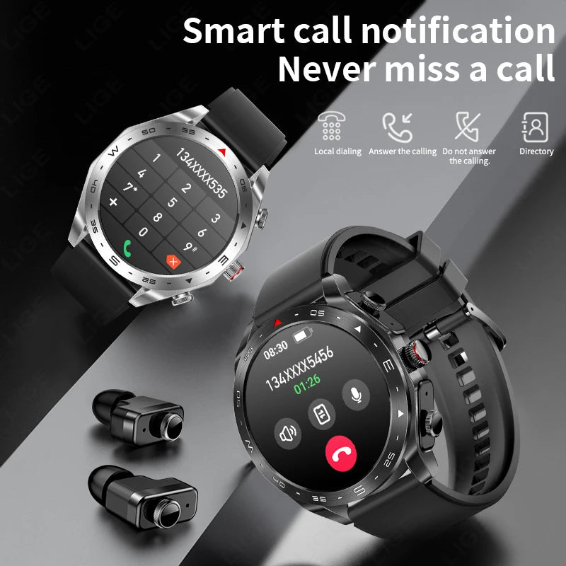 LIGE AMOLED Smartwatch with Bluetooth Earphones