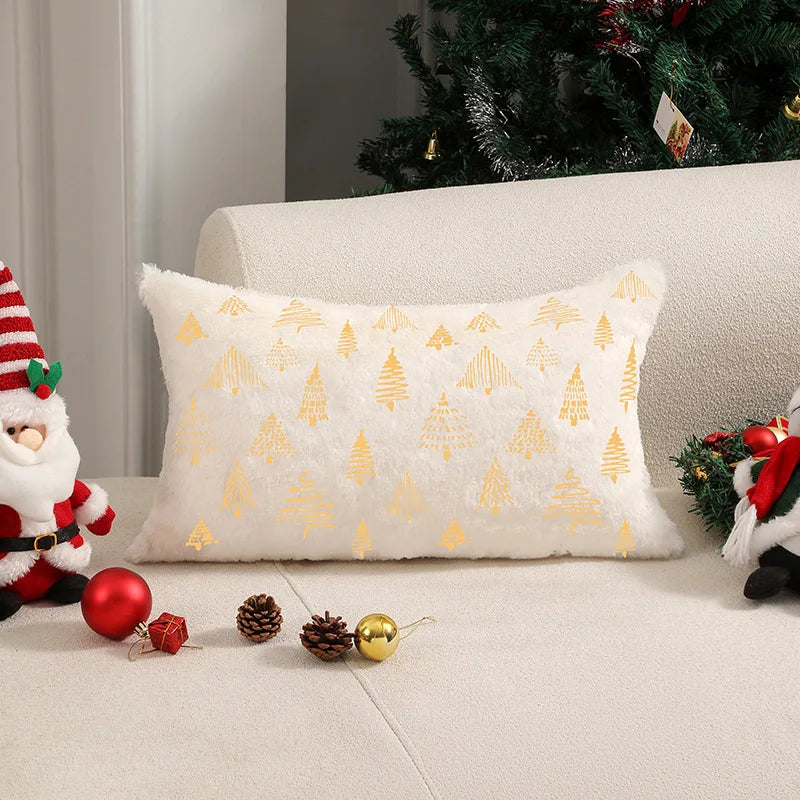 Christmas Foil Print Decorative Cushion Cover Plush Soft Pillowcases for Living Room, Sofa and Bedroom, 30x50 Throw Pillow Cover