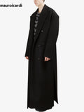 Mauroicardi Autumn Winter Extra Long Black Oversized Thick Warm Soft Wool & Blends Coat Men Double Breasted Korean Fashion 2023