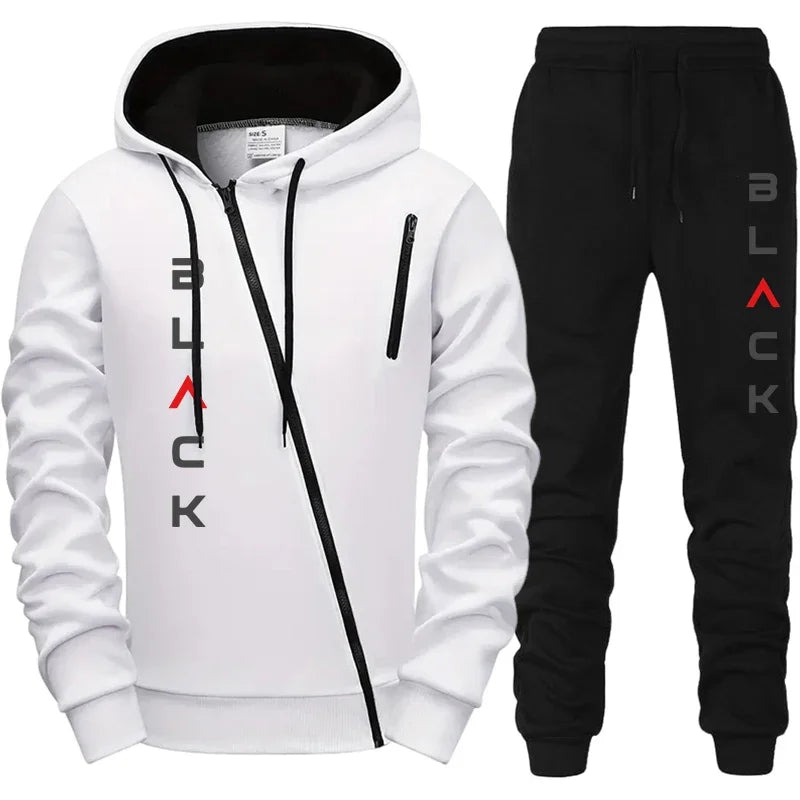 2025 Sale-Hit: Herren-Trainingsanzug mit Kapuzenpullover, Jogginghose, schwarzem Schriftzug, Reißverschlussjacke und Jogginghose – lässiges modisches Outfit für Herbst und Winter