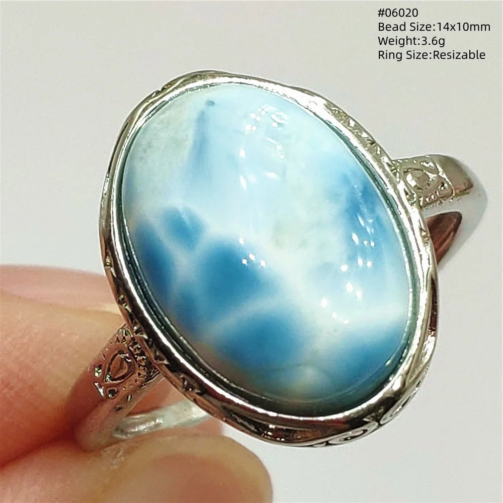 Anello regolabile in argento 925 con larimar