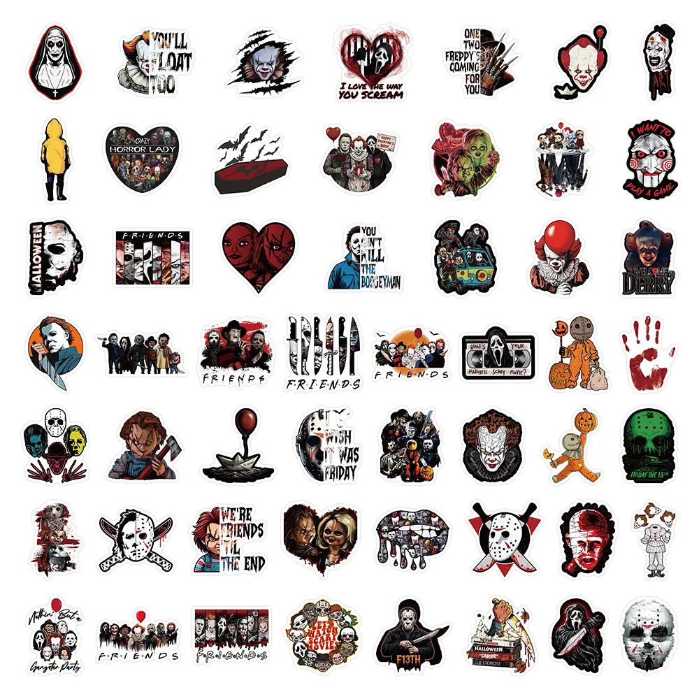 50 Stück Halloween Horrorfiguren-Aufkleber Horror-Atmosphäre Dekoration Graffiti Wasserbecher wasserfeste Aufkleber