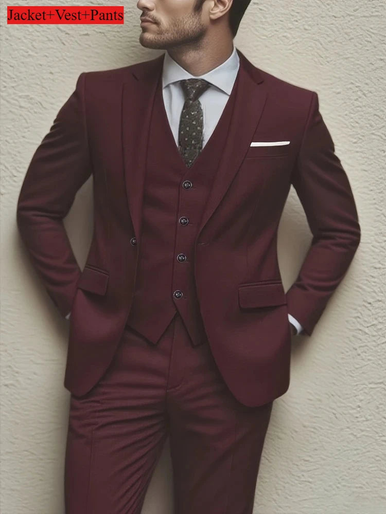 Elegant Men's 3pcs Suit- Slim Fit Tuxedo Set for Weddings& Formal Occasions Perfect for Office Meetings and Elegant Events