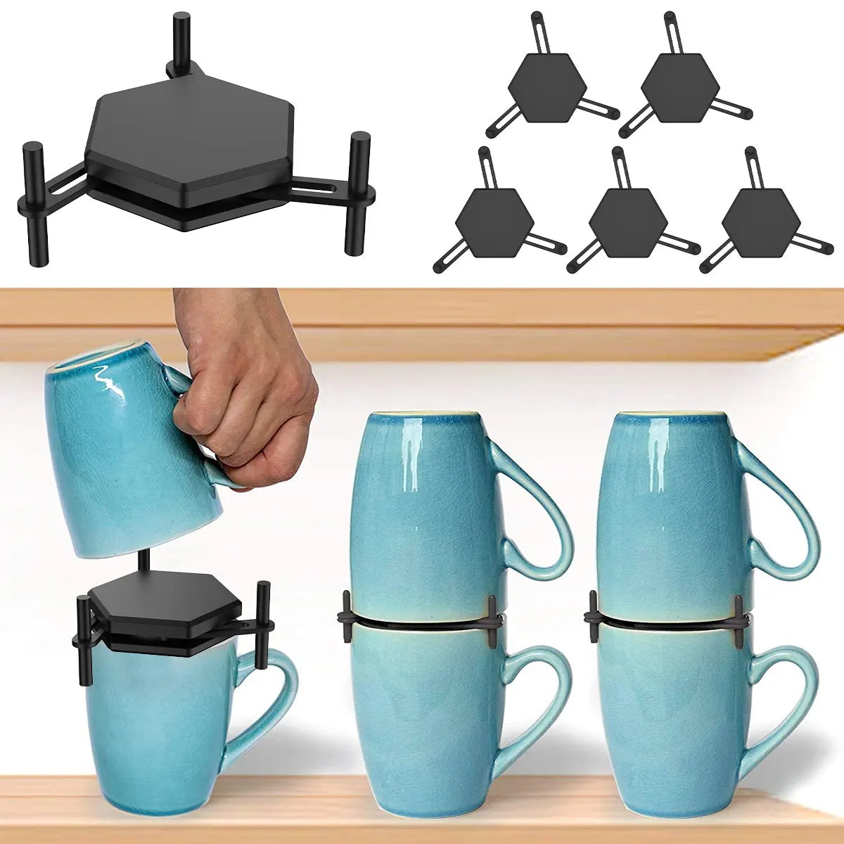 6/12 Stück verstellbarer, stapelbarer Kaffeebecherhalter, platzsparender Organizer für Tassen und Trinkgefäße, Küchenregal zur Aufbewahrung von Tassen mit 3,0 bis 4,5 Zoll Durchmesser
