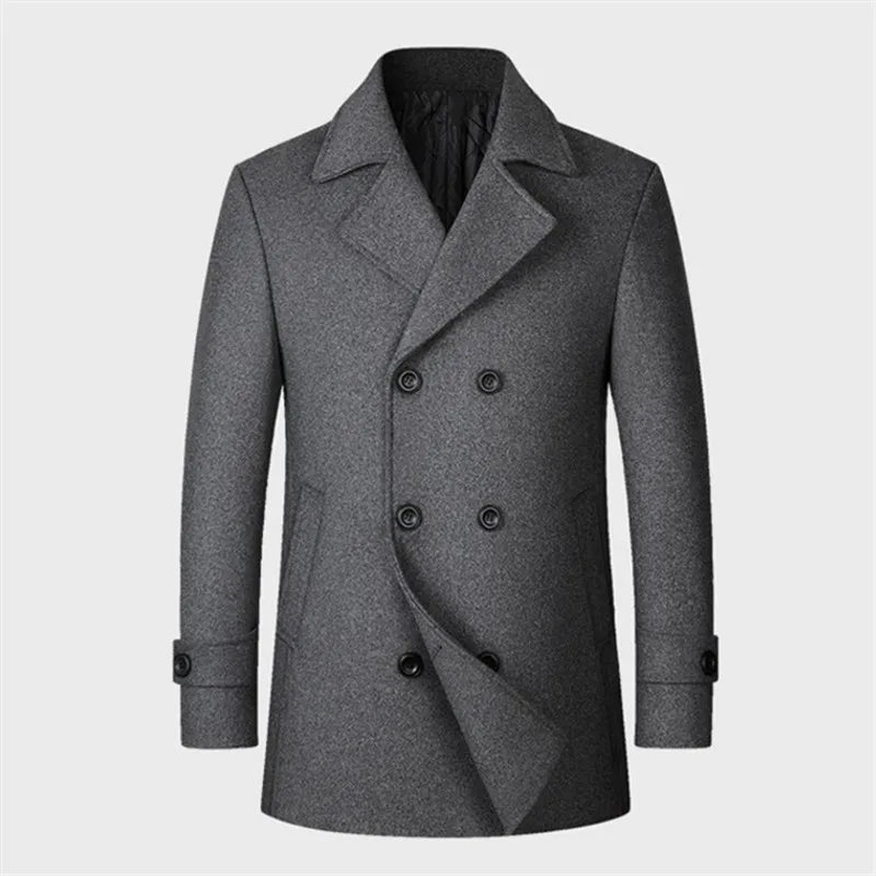 New Mens Fleece Warm Winter Coats Men Wool Blends Cashmere Trench Coats High Quality Solid Male Business Casual Wool Outewear