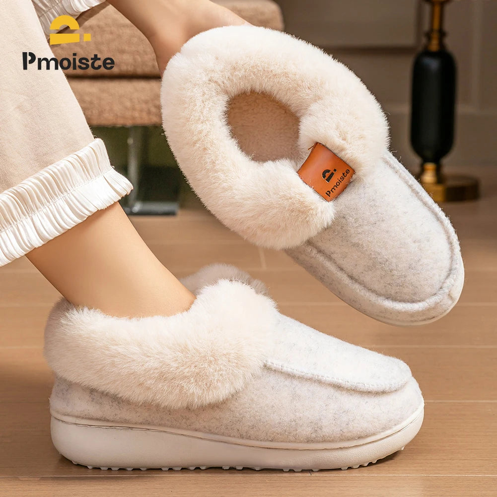 Zapatillas de plataforma para mujer con cuña, espuma viscoelástica, suela de TPR antideslizante, cálidas, mullidas, de invierno, duraderas, para dormitorio, cómodas y acogedoras