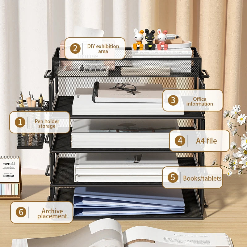 Stackable 4- or 5-Tier Metal Desk Tray