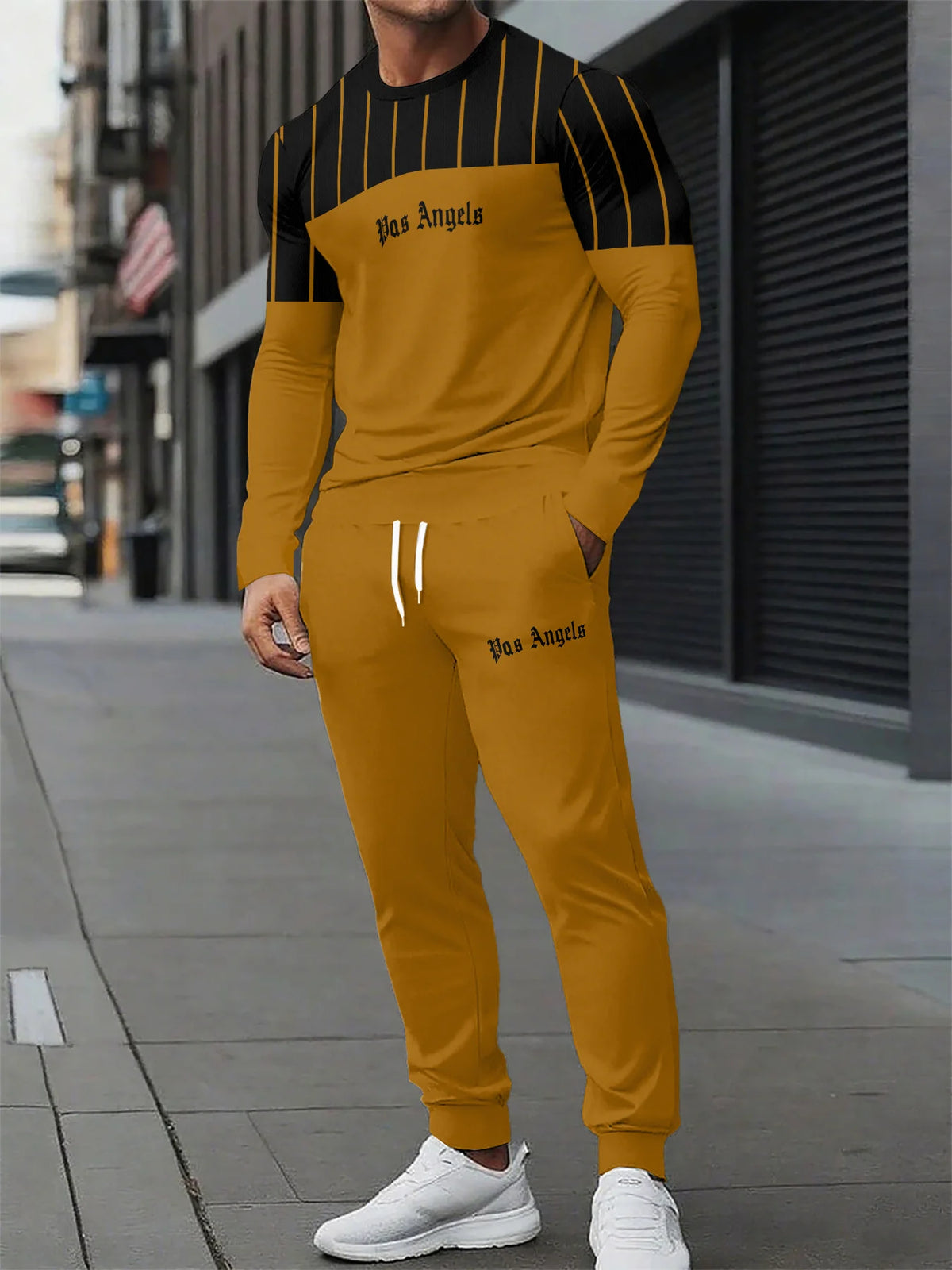 Men's Two-Piece Set Autumn 2026 New Arrival Black White Tie-Dye Panel Print Stylish Crew Neck Sporty Trendy Streetwear Style