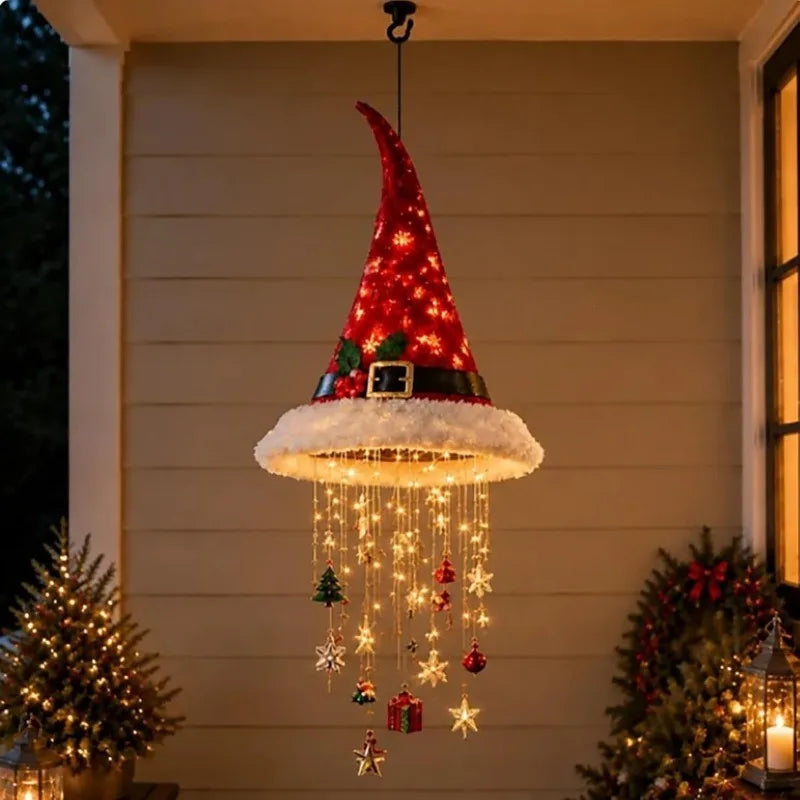 Weihnachtsmannmütze mit LED-Hängelicht, warm leuchtende Lichterkette für Kronleuchter, Weihnachtsdeko für Treppenhaus und festliche Partys, neu