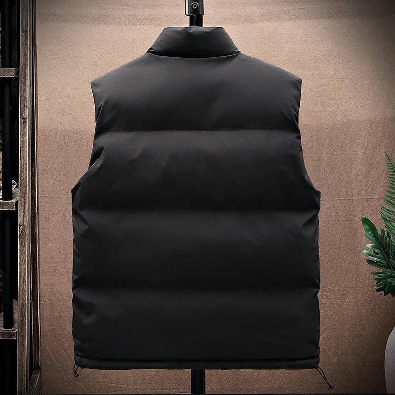 Autumn Winter Men's Warm Sleeveless Coat Stand Collar Windproof Male Fashion Waistcoat Solid Color Simple Style Streetwear