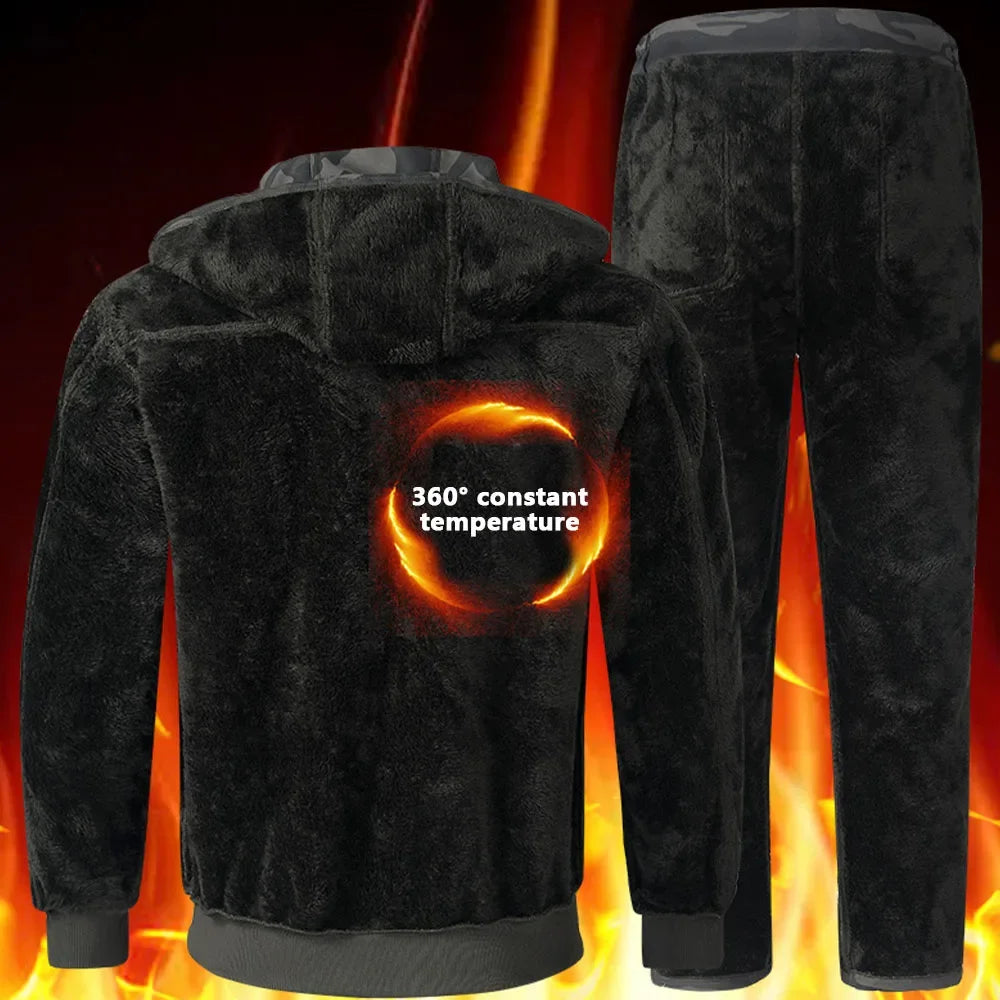 Men's Sets Winter Jackets and Pants Thicken Fluff Lining Warm Puffer Jacket Outdoor Pants Windproof Climbing Ski 2 Pcs