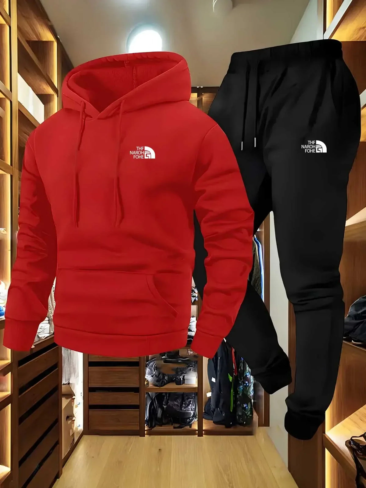 Men's fall/winter casual two-piece set, hooded sweatshirt, outdoor sports outfit