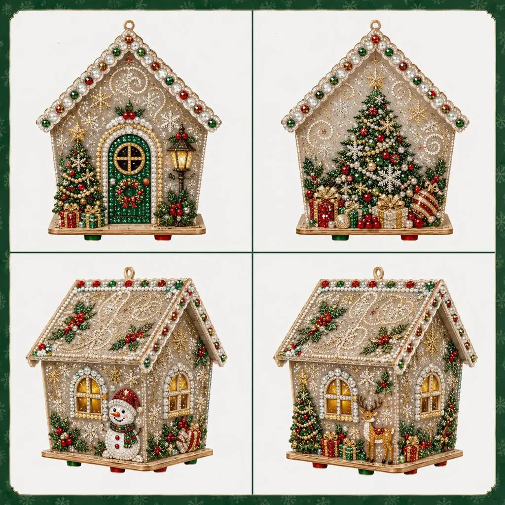 Diamond Painting Kit, Wooden Christmas House, DIY Gingerbread House, 3D Assembled Craft, Christmas Home Decor, Santa Snowman Dee