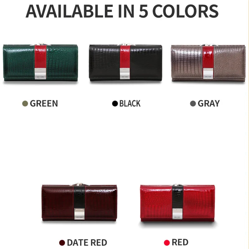Free Gift 2026 New Diamonds Women's Patent Leather Wallet Long Fashion Patchwork Money Bag Ladies Purse Card Holder AE207-1