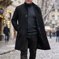 New Winter Men's Single-Breasted Invisible Button Trench Coat Knee-Length Fit Casual Streetwear Business-Appropriate Warm Jacket