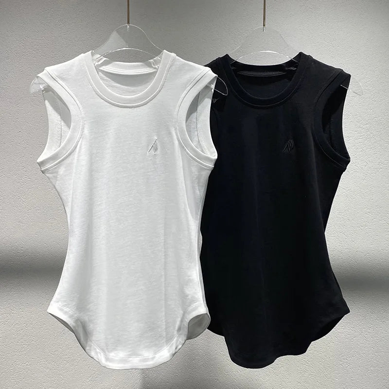 Top senza maniche da donna in cotone con scollo rotondo