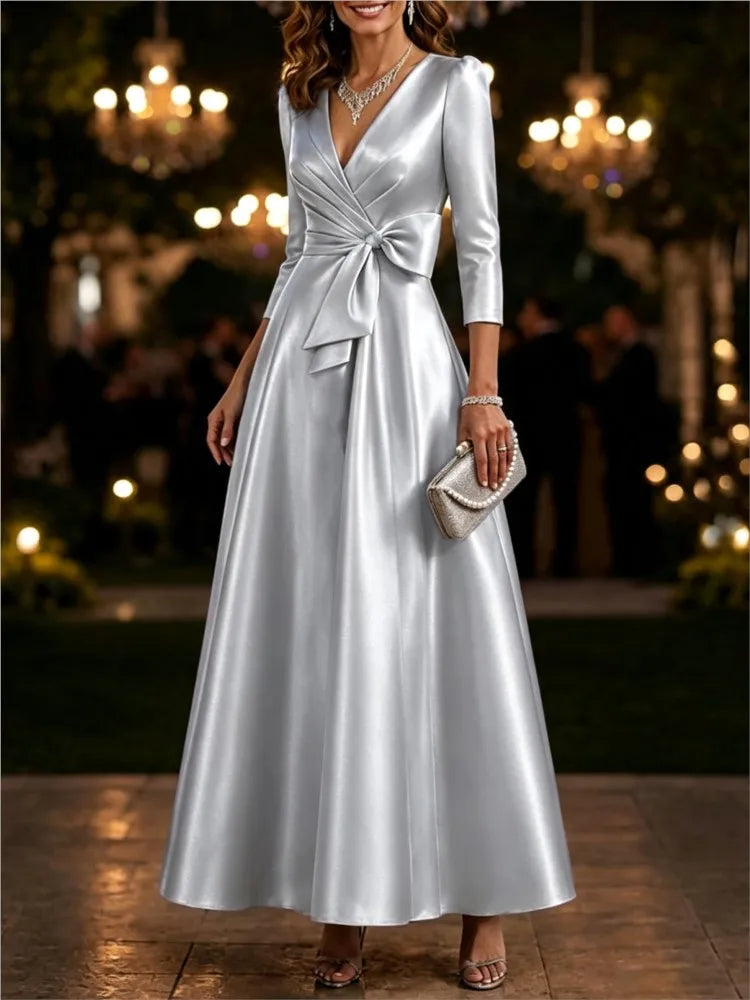 Abito midi da donna con scollo a V e maniche a tre quarti