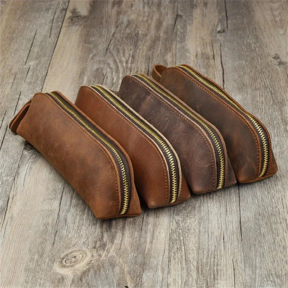 Astuccio per matite in pelle vintage, semplice portapenne, custodia, borsa organizer, astuccio con cerniera, portaocchiali, materiale scolastico