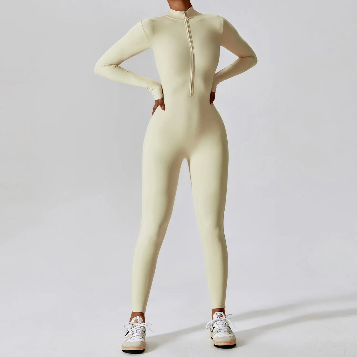 Tuta yoga donna a maniche lunghe con zip
